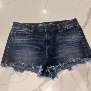 American Eagle Outfitters Dark Blue Frayed Jean Shorts